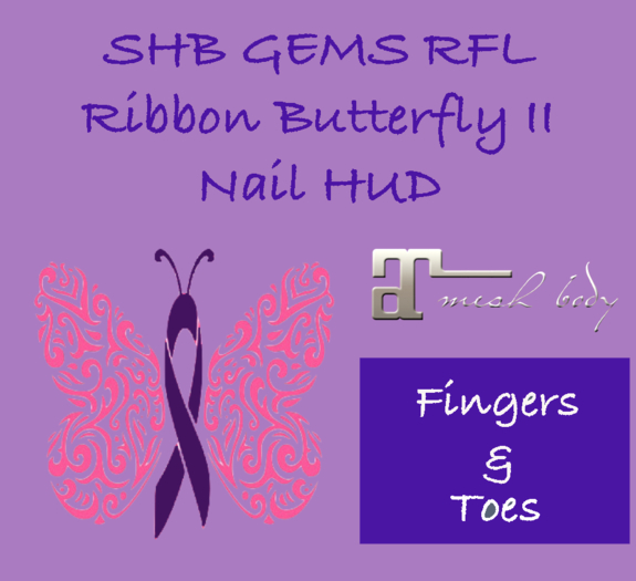 SHB GEMS RFL Ribbon Butterfly II Nail HUD Maitreya Only
