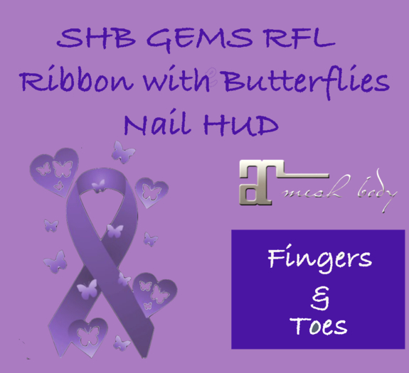 SHB GEMS RFL Ribbon with Butterflies Nail HUD Maitreya Only