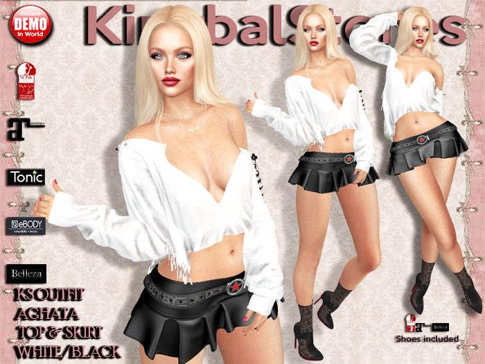 420 KS OUTFIT AGHATA TOP & SKIRT WHITE/BLACK