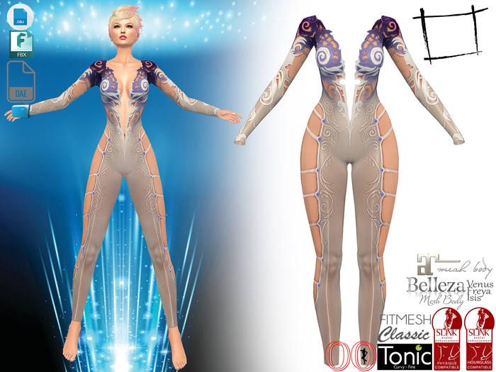 Dae Obj FBX For Women's Intricate Design Body Suit With Skin Under Slink, Maitreya, Belleza, Tonic