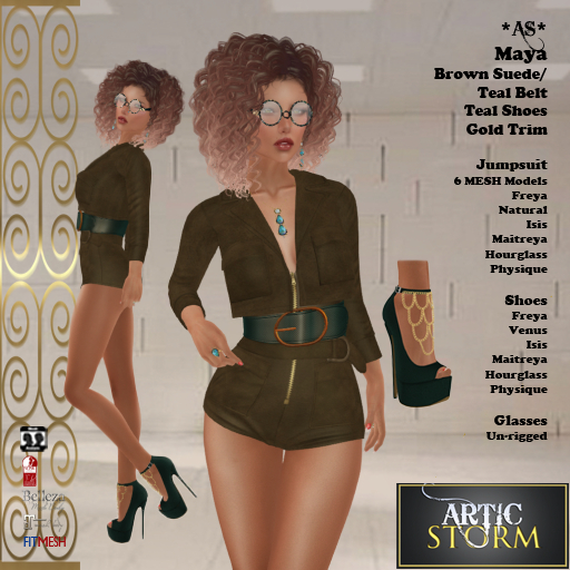 *AS* Maya Brown/Teal Belt Gold Trim