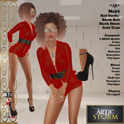 *AS* Maya Red/Black Belt /Gold Trim