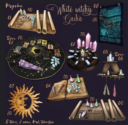 06 White Witchy Gacha - wall shelf with items RARE