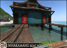 HeadHunter's Island - WHAKAMANU Boat House set - 124+ multianimations - MESH - old tropical style hut home - FURNISHED