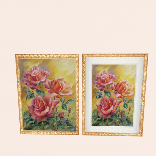 Pink Roses Yellow Background (gold) New Frame
