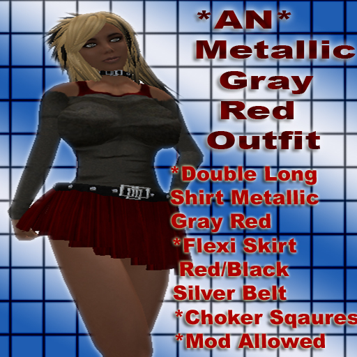 *AN*Metallic Gray Red Outfit