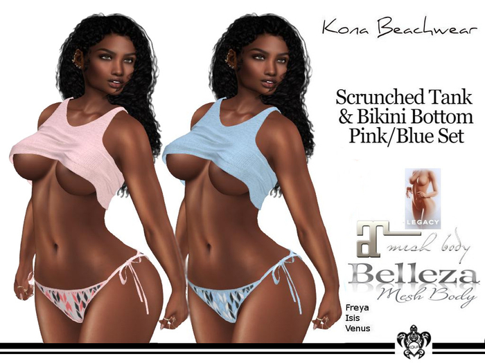 Kona Scrunched Tank & Bikini Bottom Pink/Blue