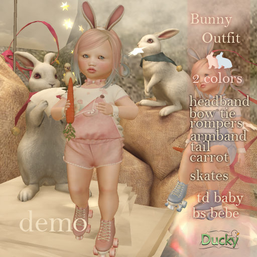 Ducky- DEMO- Pinky/Blue  Bunny Outfit- TD Baby / BS BEBE