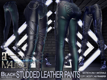 MALified - Studded Black Leather Pants & Bonus Heels: Maitreya Only