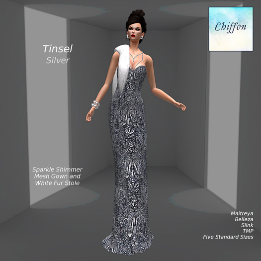 *CHIFFON* Tinsel Gown - Silver