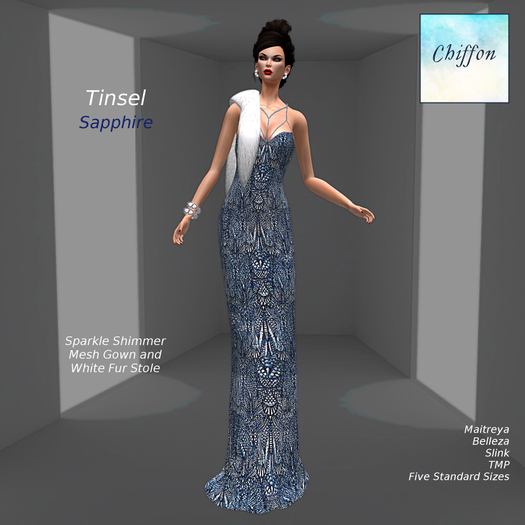 *CHIFFON* Tinsel Gown - Sapphire