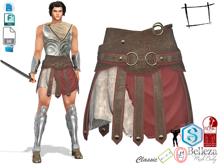 Dae Obj FBX Men's Roman Soldier Skir Slink Male,Belleza Jake, Signature Gianni, Ocacin Gamit, Onupup