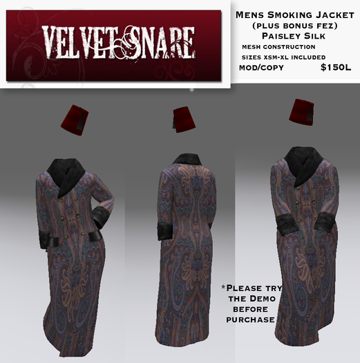 VS Mens Paisley Silk Smoking Jacket pkg