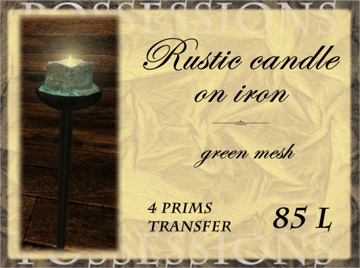 Rustic iron & candle, green mesh small