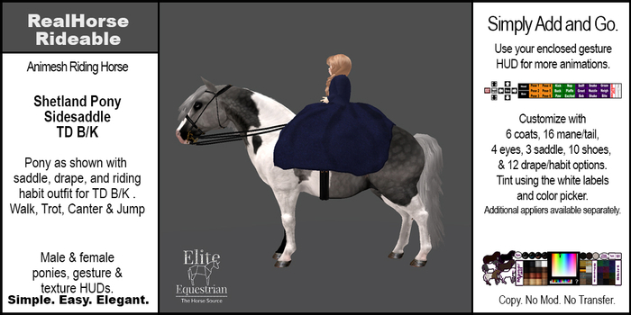 *E* RealHorse Rideable - Shetland Pony Sidesaddle [Add & Click]