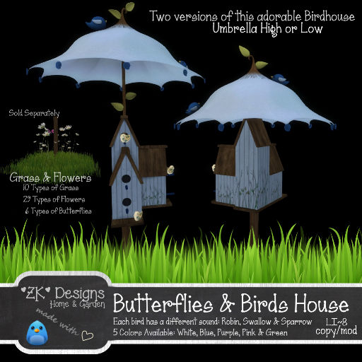 *ZK* Mesh Butterflies & Birds House - Blue