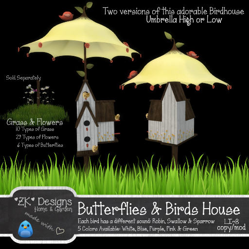 *ZK* Mesh Butterflies & Birds House - White