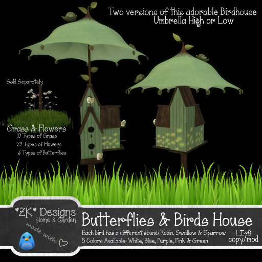 *ZK* Mesh Butterflies & Birds House [Crate] - Green