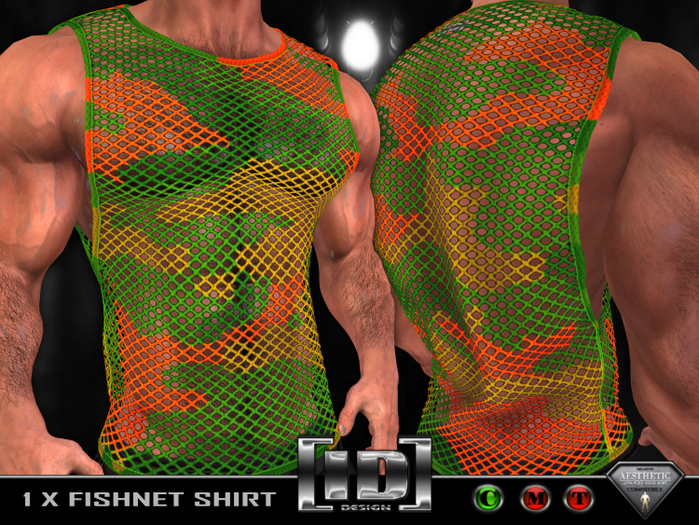 Second Life Marketplace - [ ID ] Camo Orange Fishnet Shirt for ...