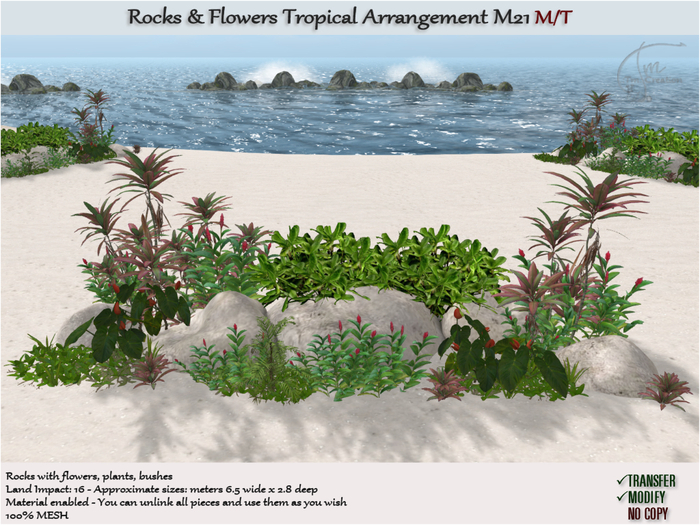 Beach Rocks Tropical Flowers Shrubs Plants Arrangement MT M21