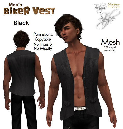 Mens  Biker Vest - Black