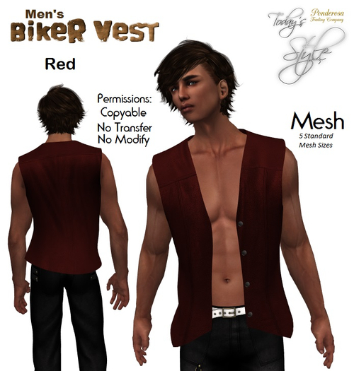 Mens Biker Vest - Red