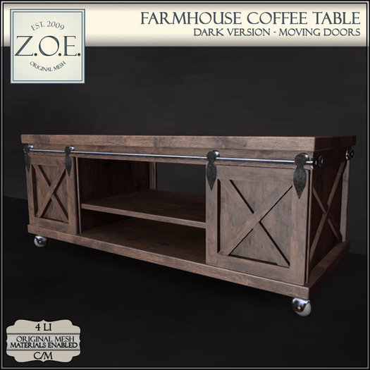 Z.O.E. Farmhouse Coffee Table Dark (Add)