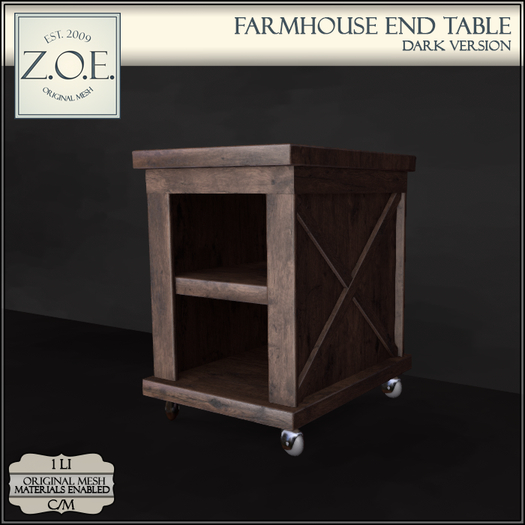 Z.O.E. Farmhouse End Table Dark (Add)