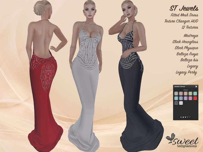 PROMO - ST :: Jewels Gown for Maitreya Lara, Slink (P, H), Belleza (I, F), Legacy. 15 Text HUD