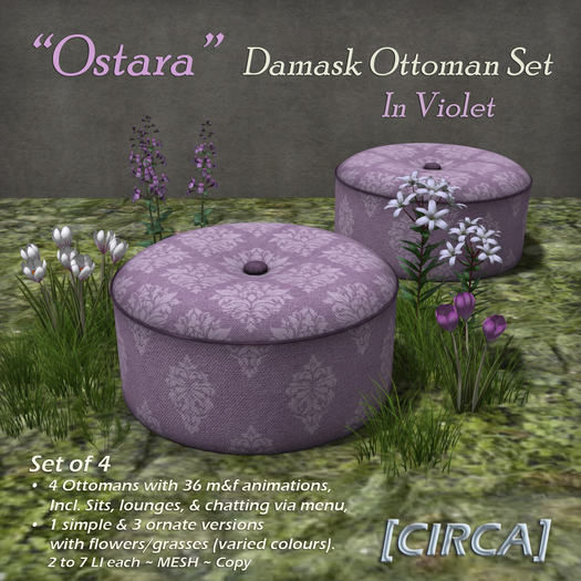 [CIRCA] Pkg - "Ostara" - Damask Ottoman Set - In Violet