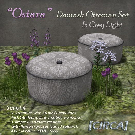 [CIRCA] - "Ostara" - Damask Ottoman Set - In Grey Light