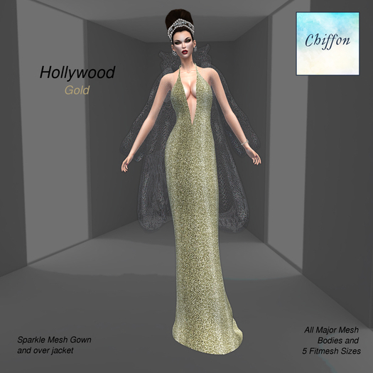 *CHIFFON* Hollywood Gown - Gold
