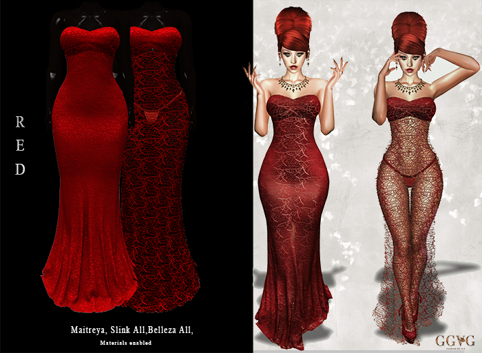 GGVG TARA GOWN TRANSPARENT LACE&SOLID LACE RED