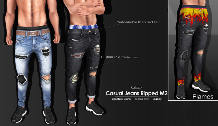 <Kalback> Casual Jeans Ripped M2 Flames