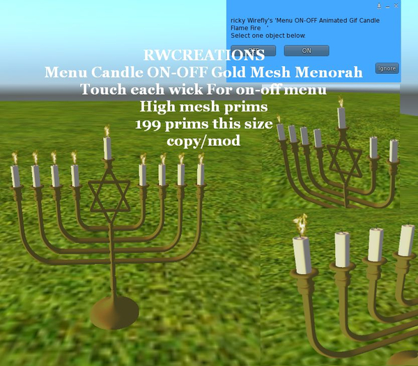 Menu Candle ON-OFF Gold Mesh Menorah Touch Each Wick For Menu B