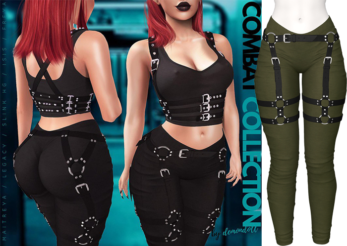 Demon Doll - Combat Leggings + Harness Army Green