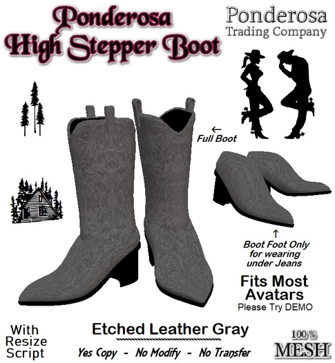 High Stepper Boot [MESH] Etched Leather Gray