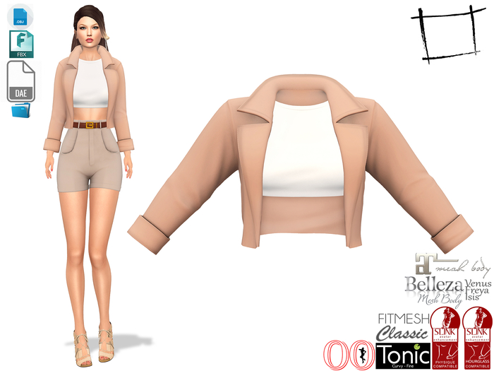 Dae Obj FBX For Women's Cropped Open Front Jacket Tshirt Under Slink, Maitreya, Belleza, Tonic
