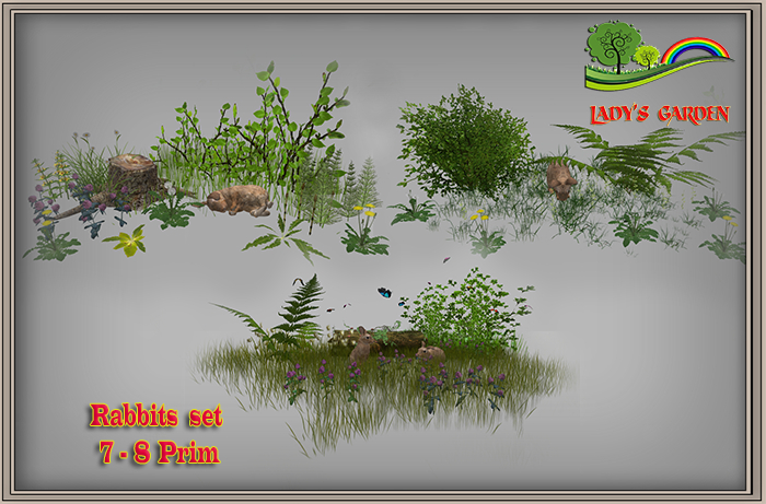 Lady's Garden - Rabbits set 7 - 8 Prim