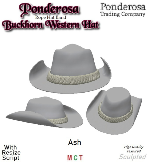 Western Hat Buckhorn with Rope Band - Ash