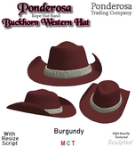 Western Hat Buckhorn with Rope Band - Burgundy