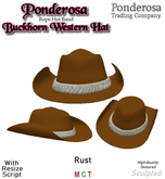 Western Hat Buckhorn with Rope Band - Rust
