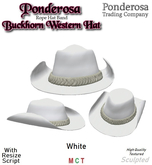 Western Hat Buckhorn with Rope Band - White