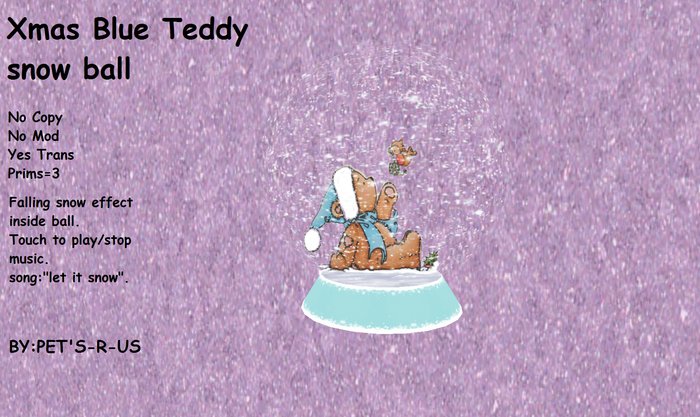 xmas blue teddy snow ball