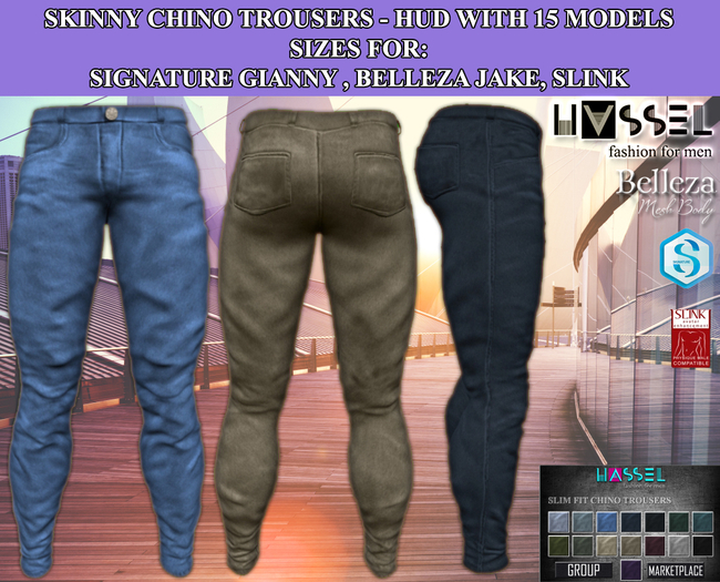 (HASSEL) PACK 15 SKINNY CHINO PANTS 295 - BASIC SLIM FIT TROUSERS / SIZES: JAKE, GIANNI, SLINK