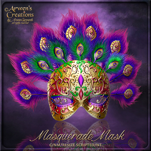 {AS} Golden Mardi Gras Masquerade Mask: Unrigged mesh; Carnival Time, Halloween, Venetian Mask, Formal Ball, Fat Tuesday