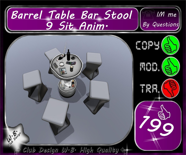 * Bar Club or Lounge Set * Table & 5 Stool Sit 9 *