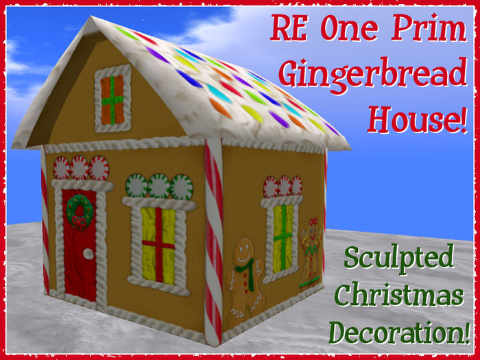RE One Prim Gingerbread House w/Cookies - Christmas Decoration! Copy/Mod