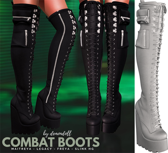 Demon Doll - Combat Boots Light Grey