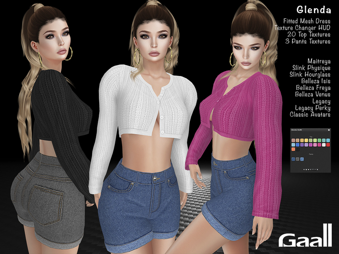 Gaall* Glenda Outfit - Maitreya, Slink (P, H), Belleza (V, I, F),  Legacy and Classic Avatars. 14 Tex. Mix & Match
